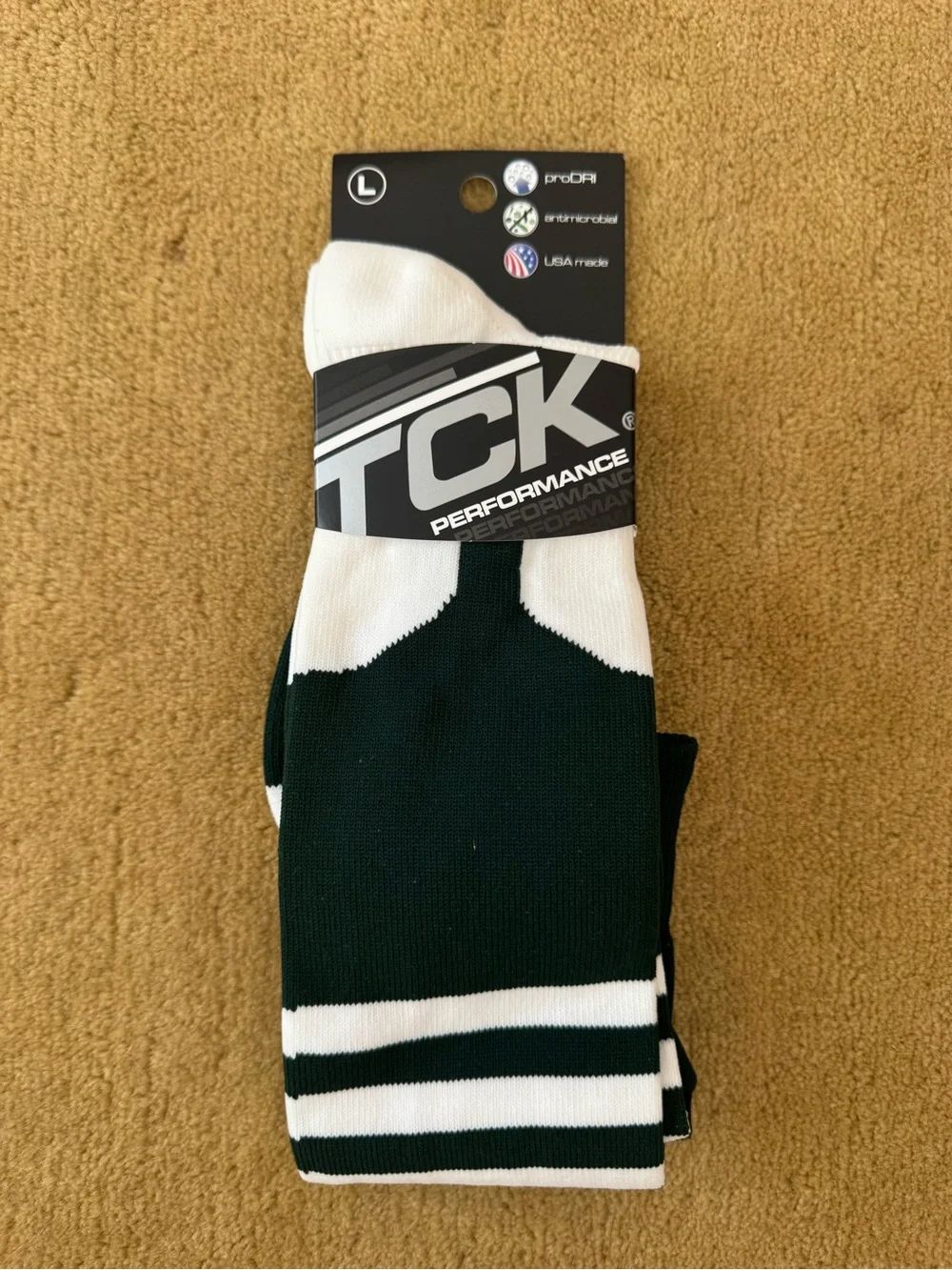 TCK Performance Men's White & Dark Green Athletic Crew Socks